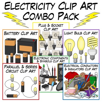 Plug clipart electrical conductor. Electricity clip art bundle