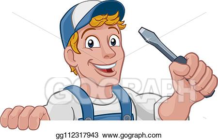 Vector illustration cartoon handyman. Electrician clipart diy man