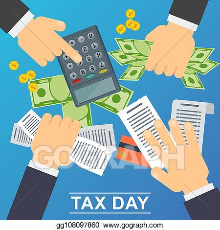 Vector businessmen hold bills. Tax clipart tax bill