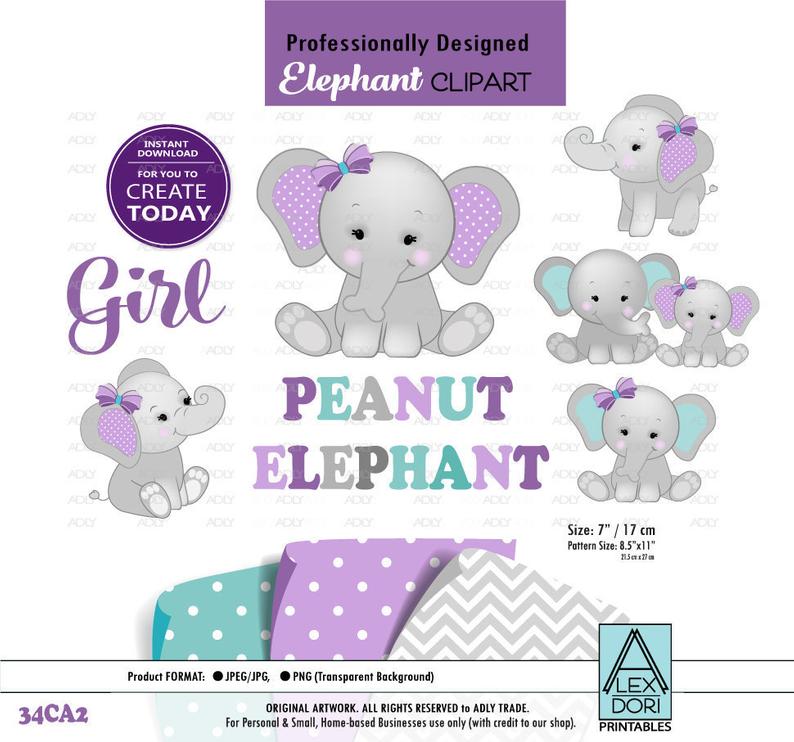 Mommy and baby clip. Elephant clipart lavender