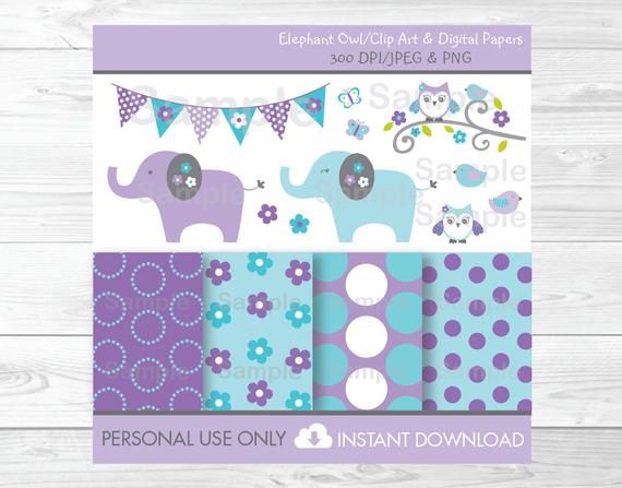 Baby shower . Elephant clipart owl