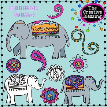 Elephant clipart teacher. Boho and doodles clip