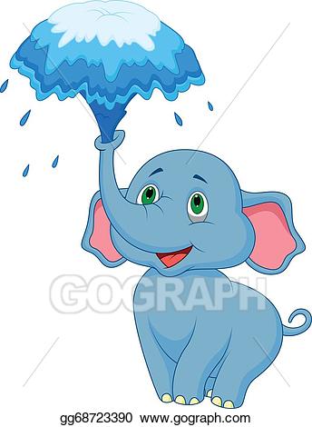 Vector art cute cartoon. Elephant clipart water