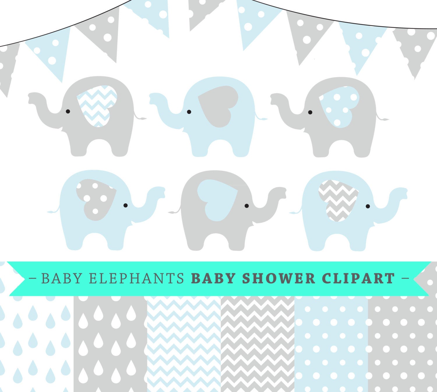 Premium vector blue and. Elephants clipart baby shower