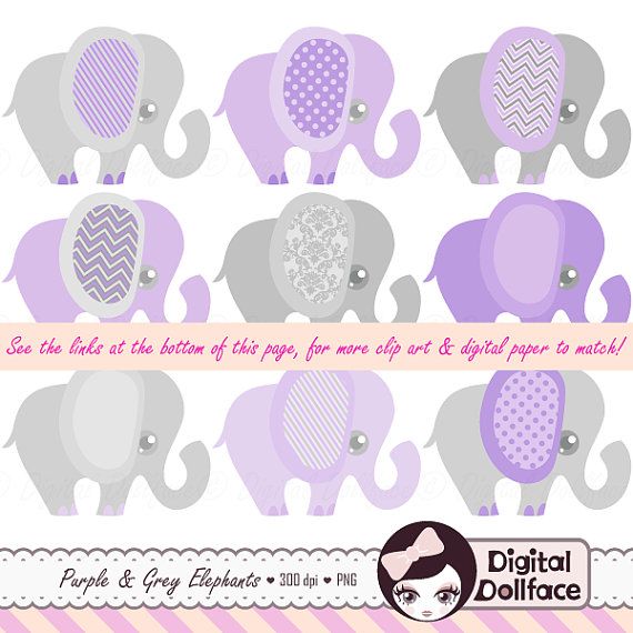 Purple and grey baby. Elephants clipart lavender