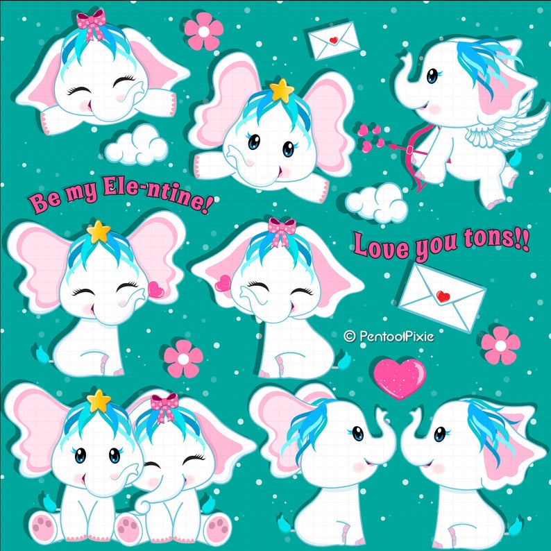 Valentine love animal commercial. Elephants clipart valentines day