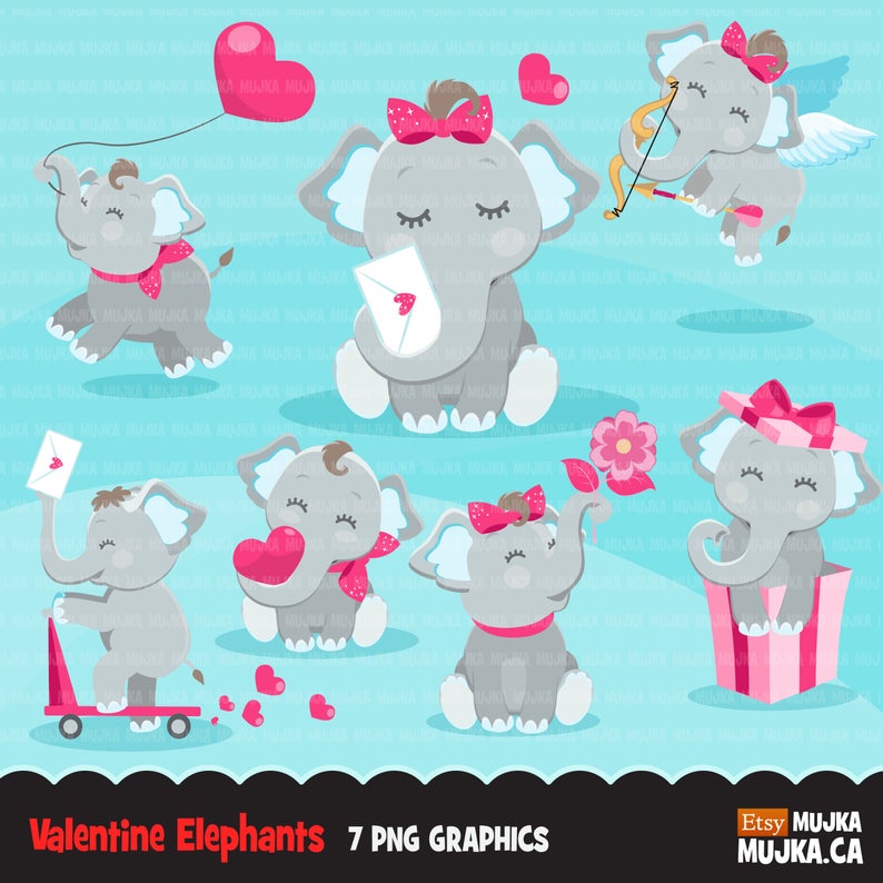 elephants clipart valentines day
