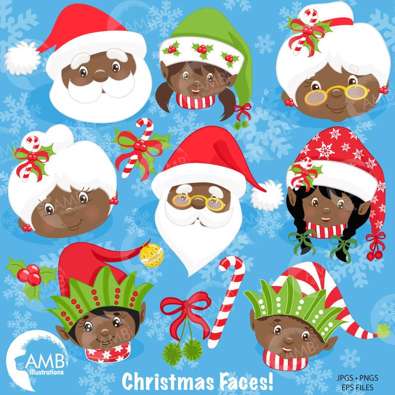 Elf clipart african american. Christmas santa faces commercial