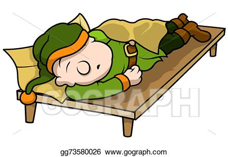 Vector illustration green elf. Elves clipart sleeping