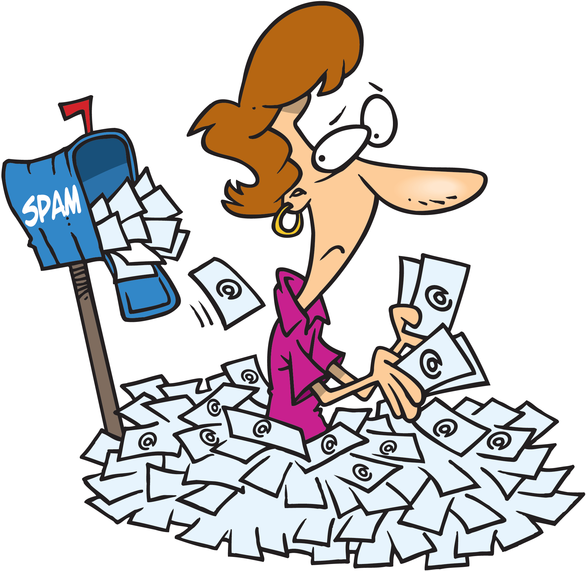 Woman buried under spam. Mail clipart junk mail