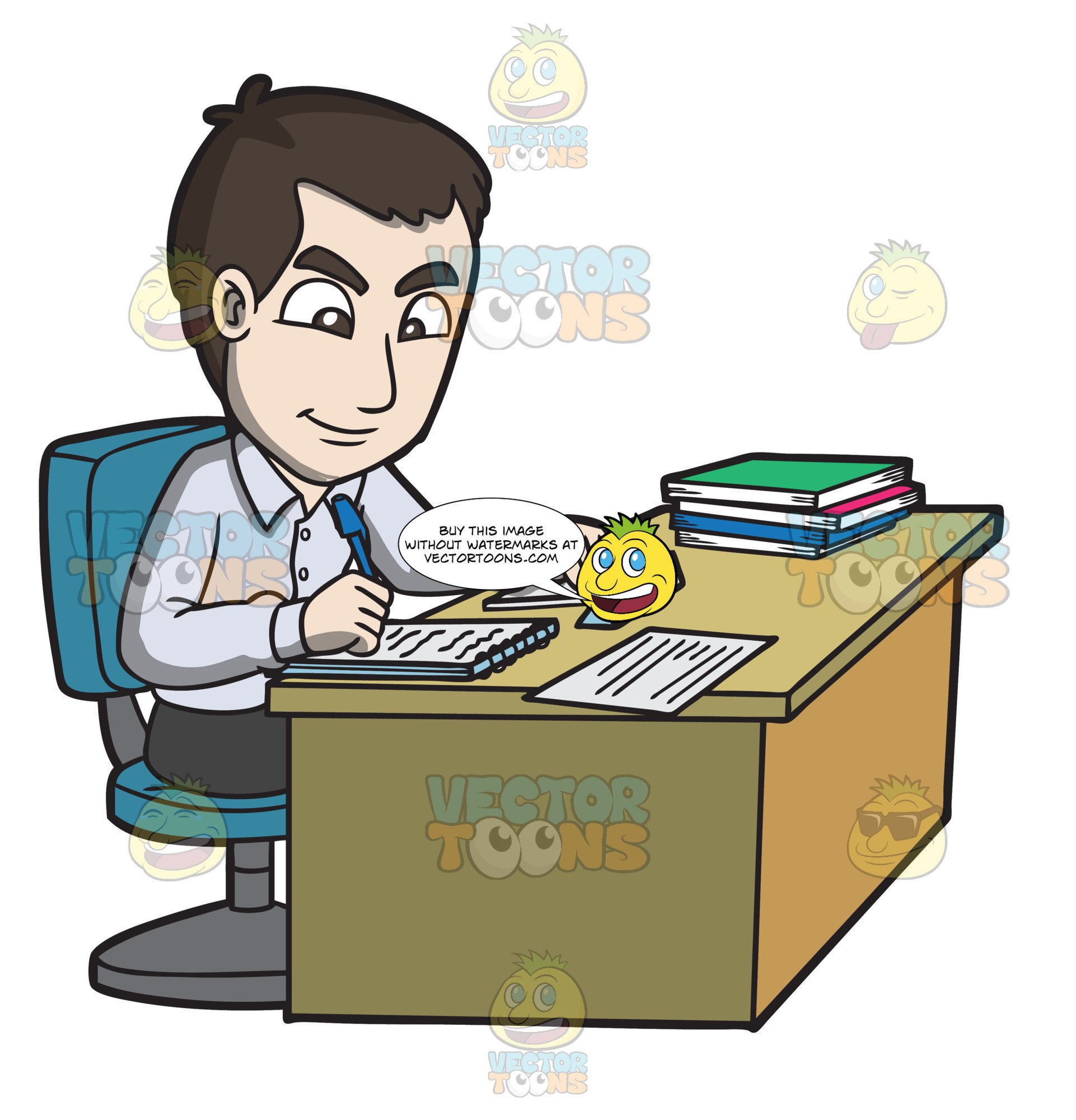 A taking notes . Male clipart worker office male