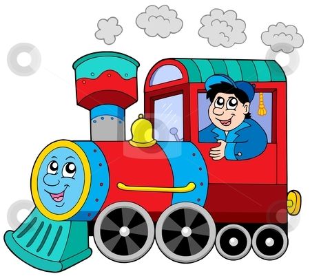 Engine clipart. Cartoon train with driver
