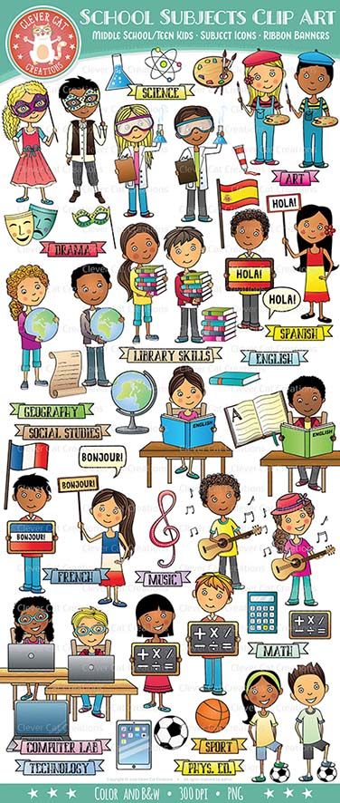 School subjects clip art. English clipart different subject