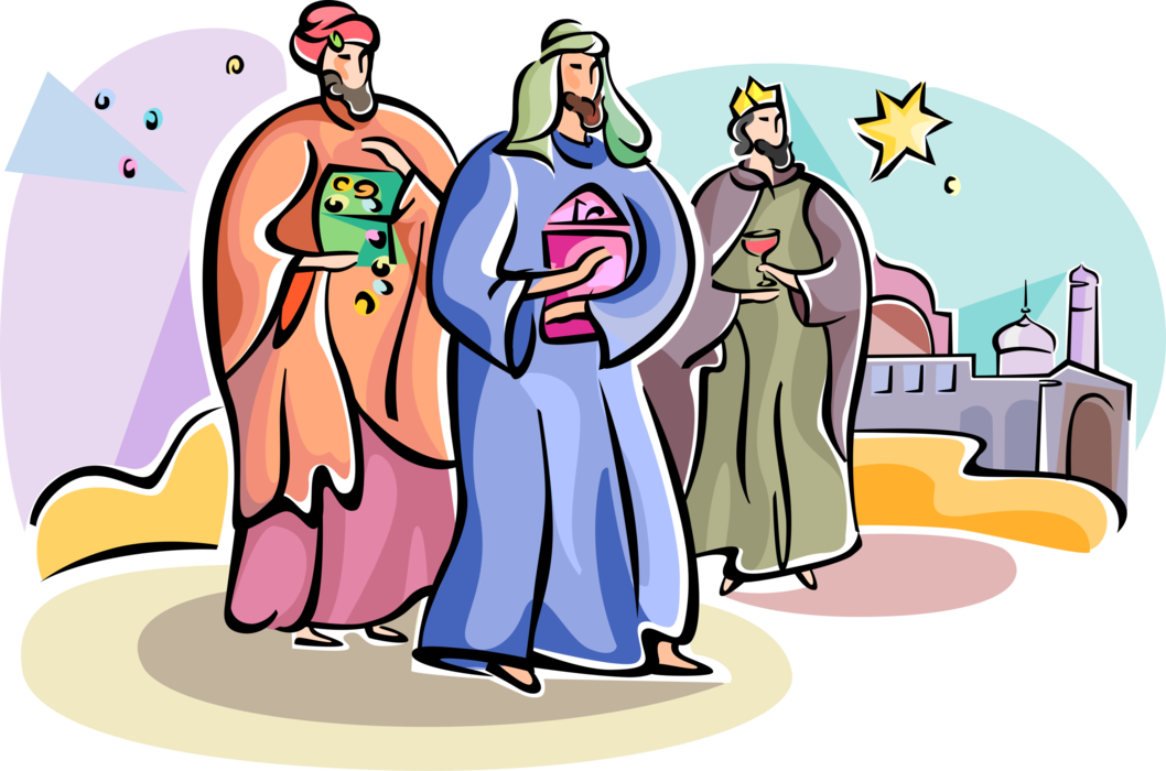 Three of vector image. Epiphany clipart wise men
