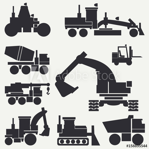 Excavator clipart crane truck. Line flat vector icon