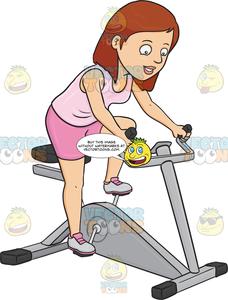 Exercising clipart stationary bike. A woman enjoys riding
