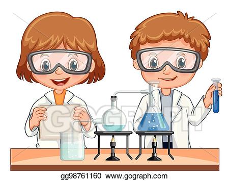 Experiment clipart boy. Eps illustration and girl