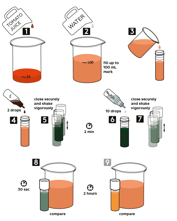 Tomato juice mel chemistry. Experiment clipart oxidation