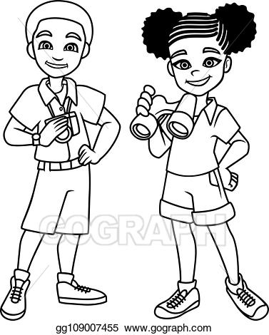 Explorer clipart black and white. Vector stock adventure kids