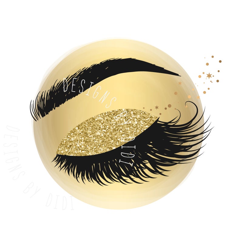 Eyelash clipart logo. Instant download gold foil