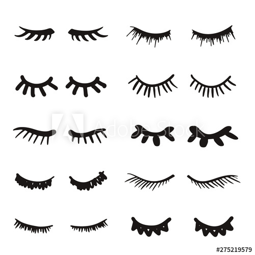 Eyelashes clipart doodle. Cartoon set cute closed