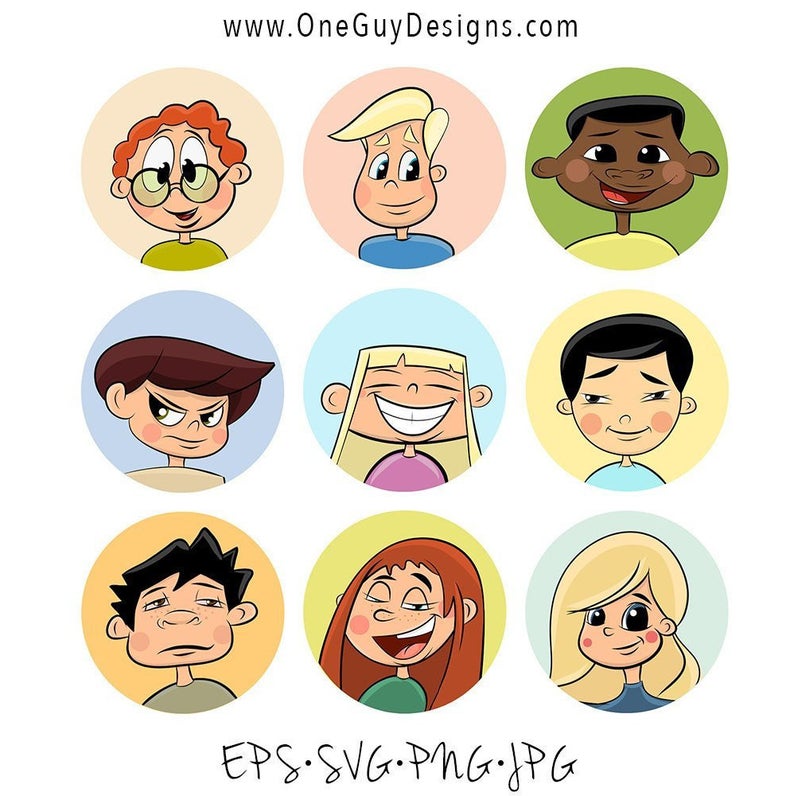 Faces clipart face portrait. Kids cartoon vector illustration