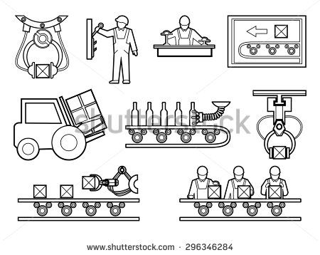 Industrial and manufacturing icons. Factories clipart production process