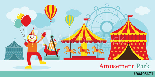 Fair clipart fair scene. Amusement park circus clown