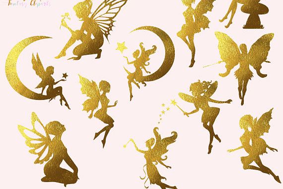 Fairies clipart. Gold foil by fantasy