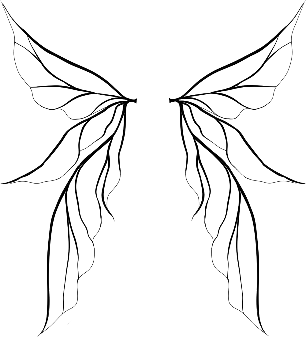 Tinkerbell wings drawing panda. Wing clipart black and white
