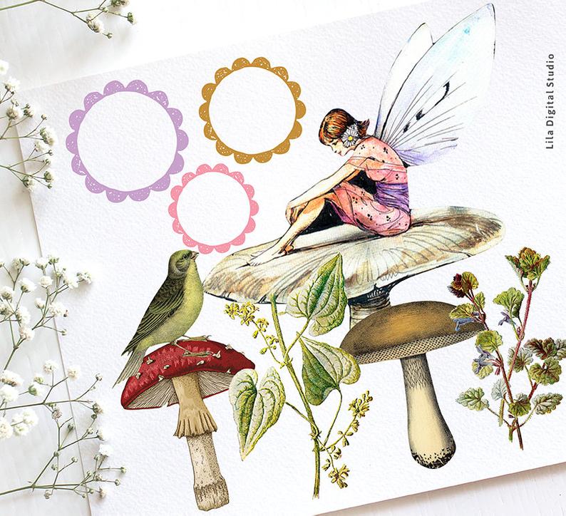 Clip art printable instant. Fairies clipart vintage