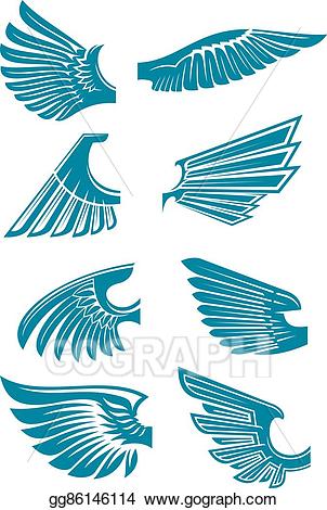 Vector blue open symbols. Falcon clipart wings