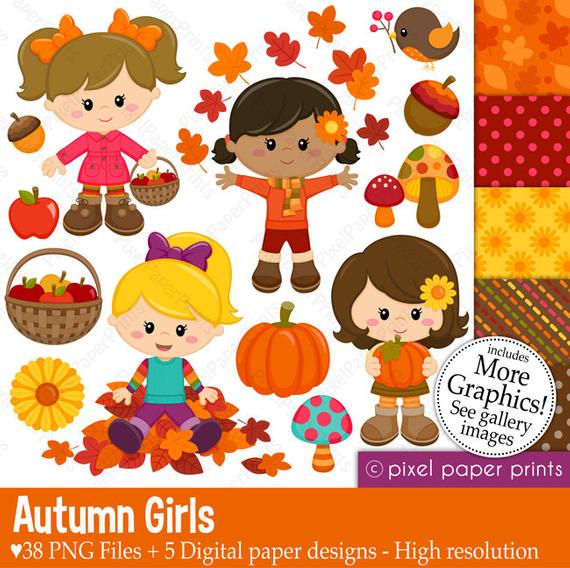 Fall clipart autumn girl. Girls clip art and