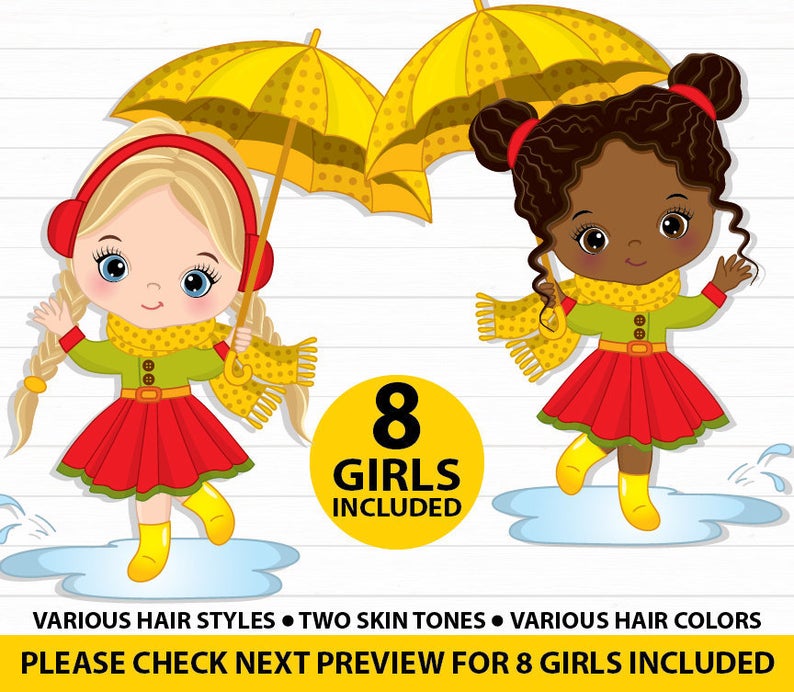 Vector girls kids cute. Fall clipart autumn girl