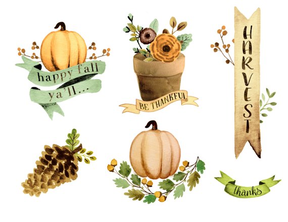 Hand painted . Fall clipart watercolor