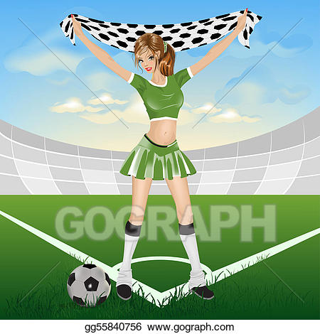 Fan clipart soccer fan. Vector girl illustration 