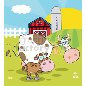 Farm clipart country farm. Scene cow with a