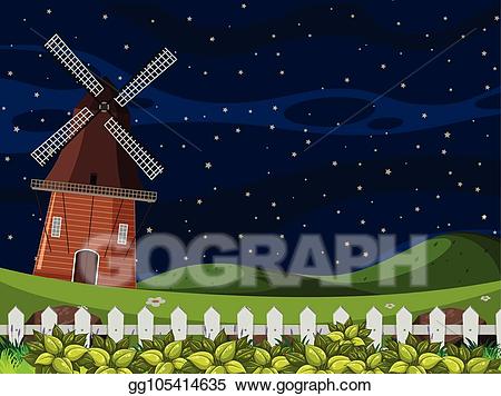 Vector art a landscape. Farm clipart night