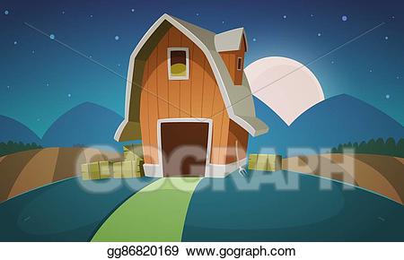 Farm clipart night. Vector landscape illustration 