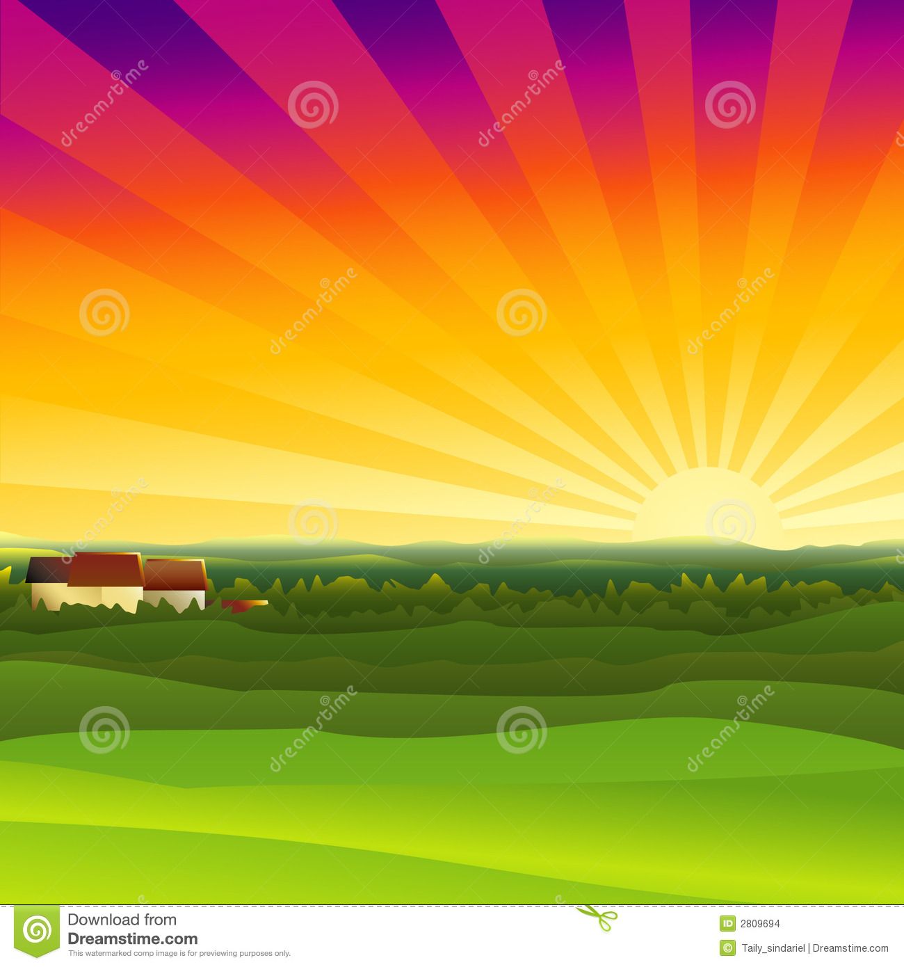 farm clipart sunset