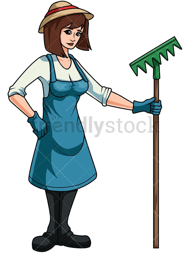Holding rake vector . Gardener clipart female