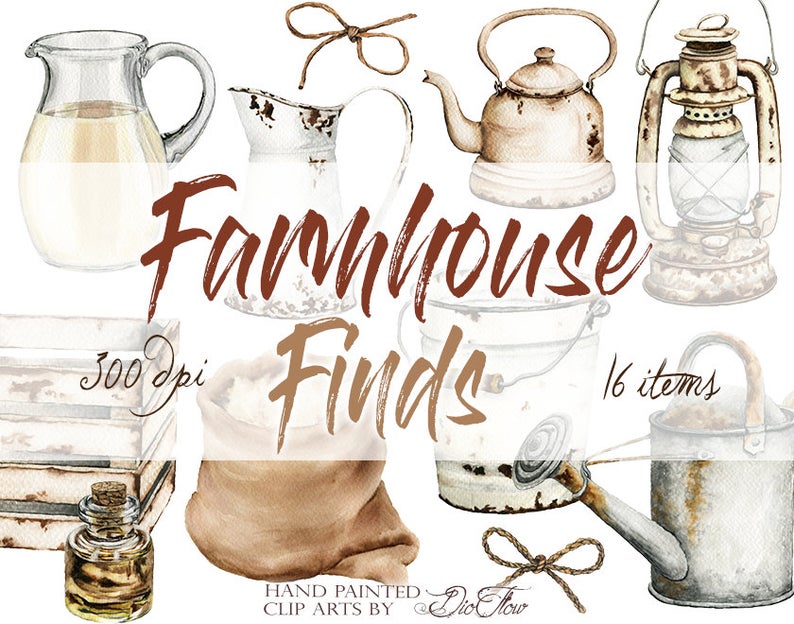 Farmhouse clipart farm work. Watercolor country cottage clip