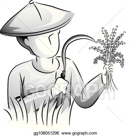 Rice clipart farmer planting. Eps vector harvest sickle
