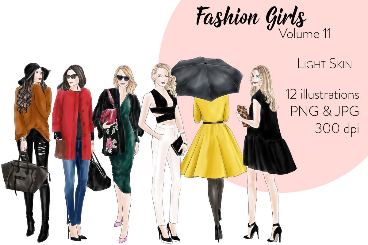 Fashion clipart wear. Illustration girls volume light
