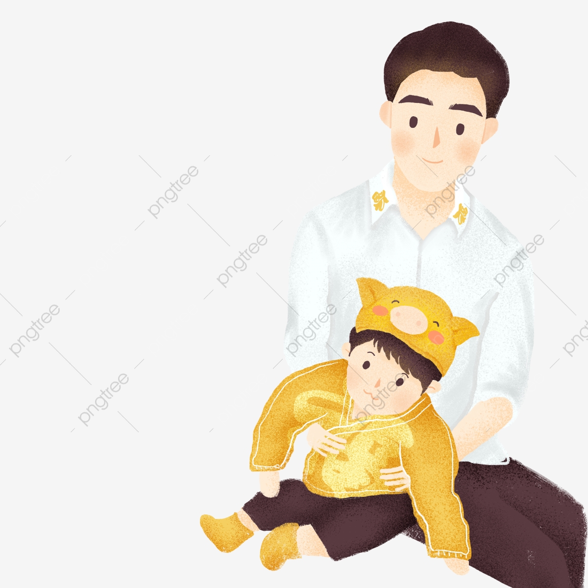 Hand drawn dad and. Father clipart painting