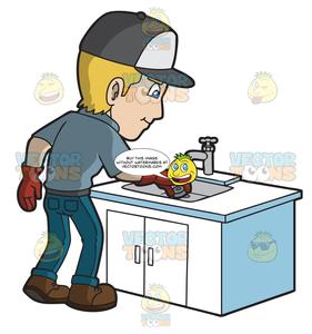 Plumber clipart leaky faucet. A man fixing 