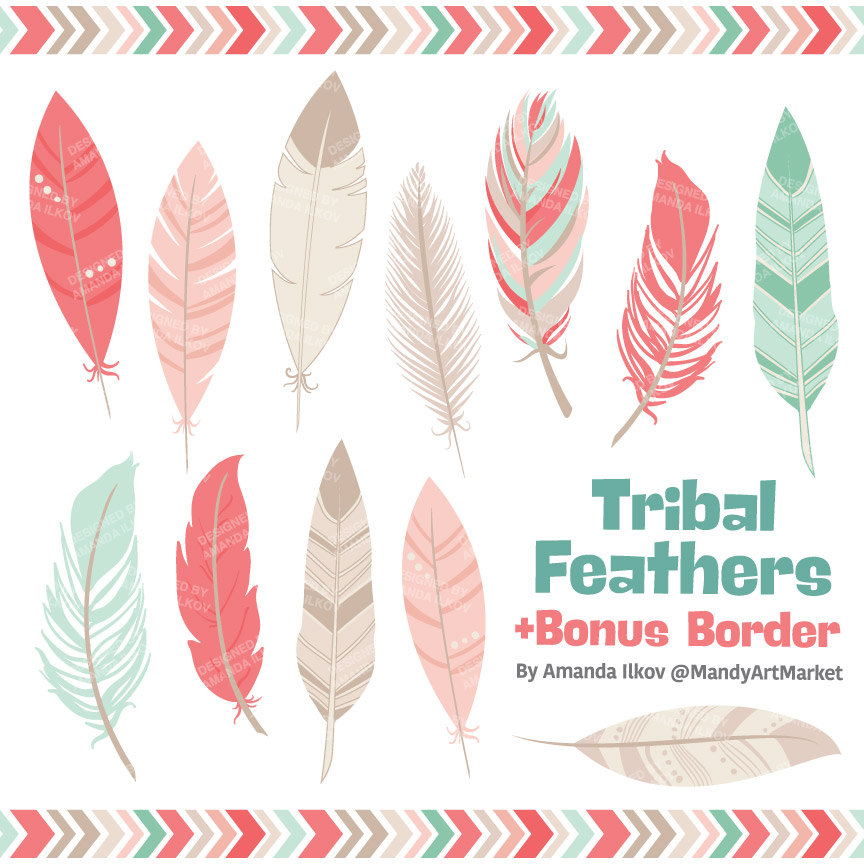 Feather clipart. Professional tribal feathers vectors