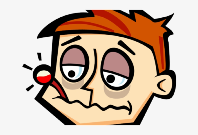 Feelings clipart cartoon face. Sickness with thermometer 