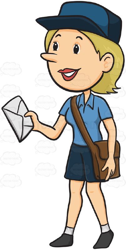 Postal in blue uniform. Female clipart mail carrier