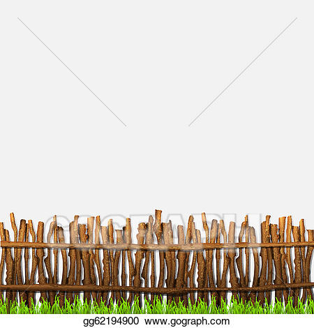 Fence clipart rustic fence. Vector with grass 